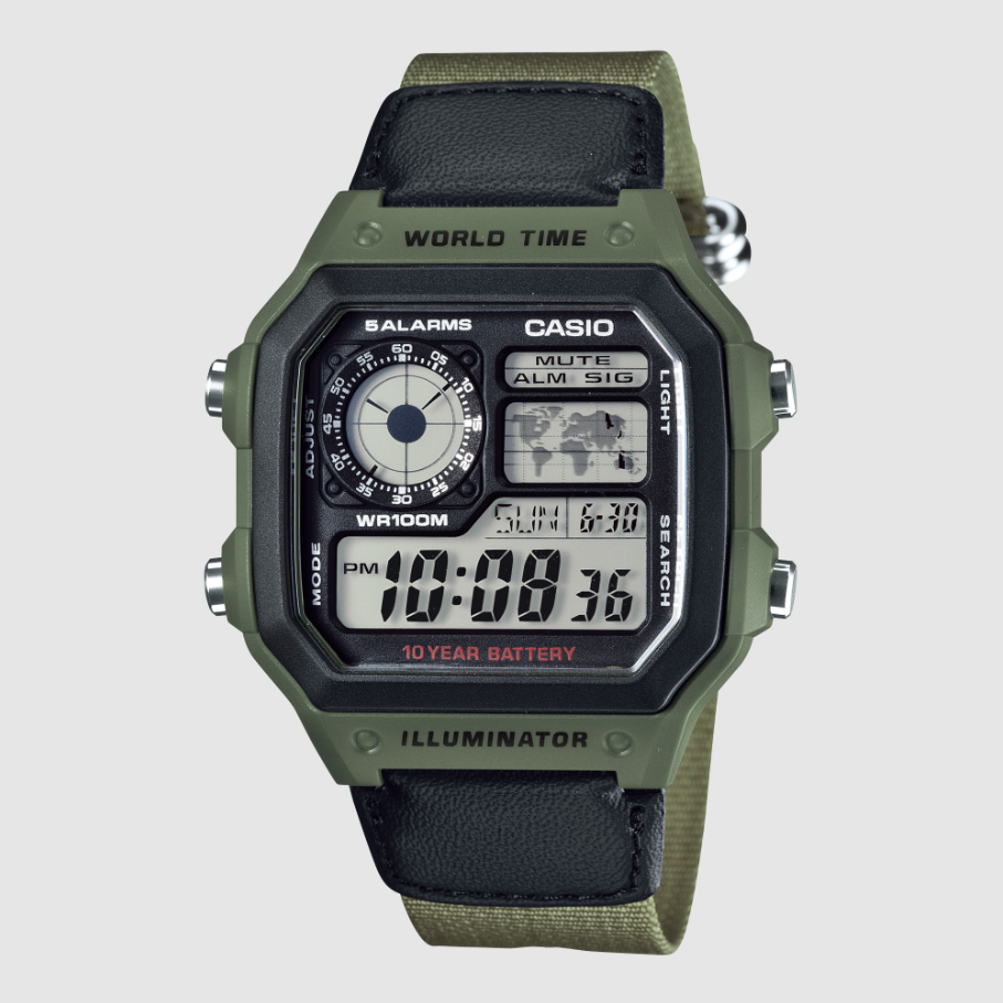 Casio Youth World Time Digital Nylon Belt Watch AE-1200WHB-3B